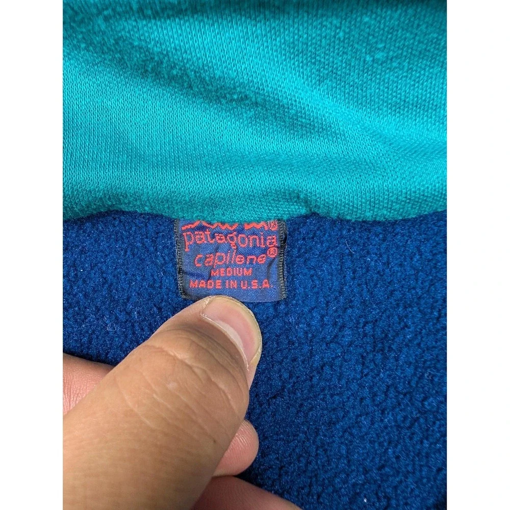 Vintage Patagonia Pullover Mens Medium Blue Capilene 1/4 Zip Fleece USA Hiking